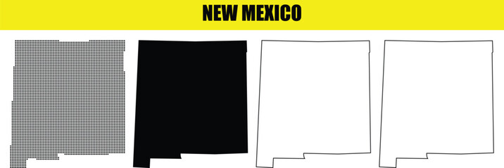 New Mexico state map collection showcasing different styles for geographic representation and educational content on a white background © Masud010