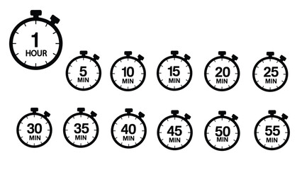 Stopwatch time interval vector icon set for productivity themes