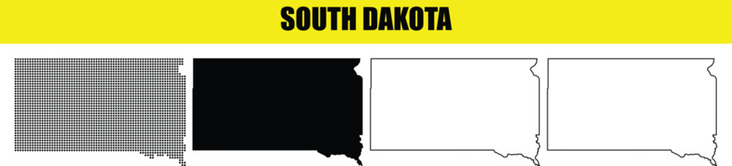 South Dakota state map collection featuring dotted solid and outline design variations ideal for geographic projects and travel presentations © Masud010