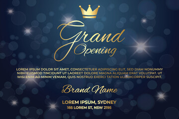 Elegant Dark Blue & Gold Grand Opening Poster