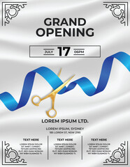 White & Blue Ribbon Grand Opening Template