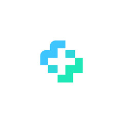 Cross and letter MW or Letter M and healthcare logo concept vector icon