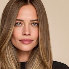 Naklejka premium Woman with long hair looking at the camera with a neutral background