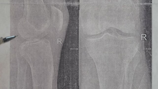 Doctor learn X-ray with narrowed joint space, compacted tibial endplate, exacerbation of intercondylar elevation of the tibia. Osteoarthritis of the knee joint.