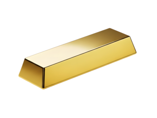 Single shiny gold bar ingot isolated on transparent background, wealth and financial investment concept.

