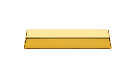 Single shiny gold bar ingot isolated on transparent background, wealth and financial investment concept.
