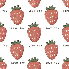 Seamless pattern with cartoon strawberries. colorful illustration. hand drawing, flat style. design for fabric, print, textile, wrapper