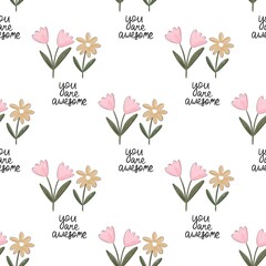 seamless pattern with cartoon flowers. hand drawing. design for fabric, print, textile, wrapper