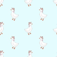 Seamless pattern with cartoon duck. Colorful illustration flat style. hand drawing. design for print, wrapper, fabric