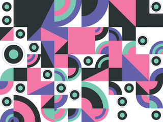 Abstract seamless geometric pattern with colorful retro circles, vector textile decoration illustration