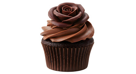 Sweet cookies and Cream cupcake isolated on white background, A single chocolate cupcake with white frosting and Oreo cookies on top.