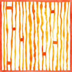 Watercolor seamless pattern with hand-drawn orange dots and stripes background. Ornament in decorative style. Vintage fashion fabric design, repeat print collection.