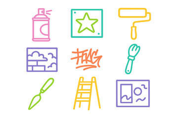 Colorful art tools and supplies arranged to showcase creativity and DIY projects for aspiring artists and decorators in a studio setting