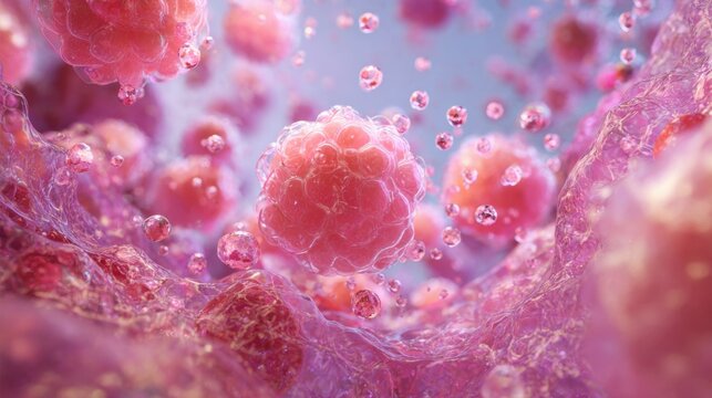 3D medical illustration of cell division, stem cells cluster or early stage embryo morula.