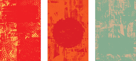 Grungy textured poster layers set. Design element for brochure, social media, posters, flyers. Overlay texture.Textured banner with Distress effect .Vector halftone dots . Screen print texture 