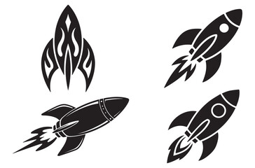 Rocket Silhouette Icon Vector, Space Launch, Startup Growth, Innovation and Aerospace Technology Concept