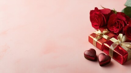 Gift items with red roses and hearts for a special occasion