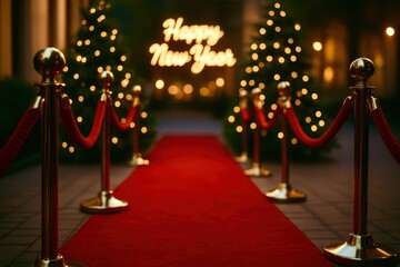 A red carpet with a sign that says Happy New Year