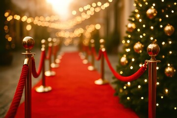 A red carpet with a sign that says Happy New Year