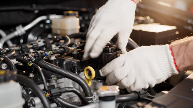 Automotive engine maintenance and repair by professional technician