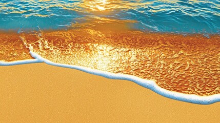 Golden sunset hues on a tropical beach shore.