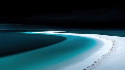 Dramatic coastal pathway curving through turquoise water and white sand.