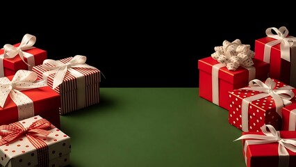 A collection of elegantly wrapped christmas gifts on a green surface