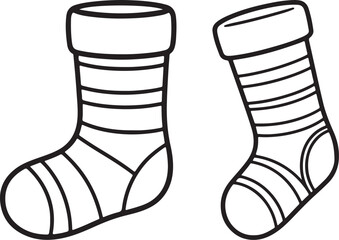 Simple Christmas Stocking Coloring Page – Two Blank Holiday Socks Outline for Kids​

