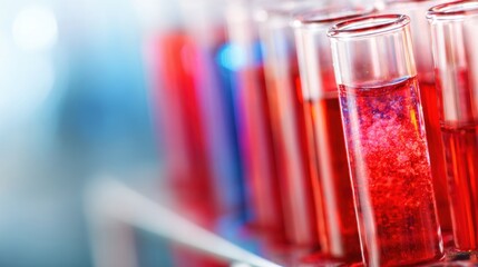 Colorful liquid in test tubes placed in a laboratory setting