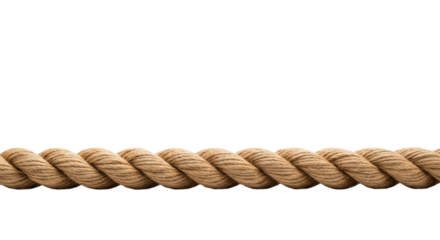 A robust natural fiber rope, meticulously clean in warm brown and tan, showing tightly twisted strands on a transparent background with copy space, concept of foundational strength