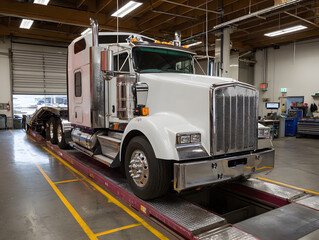 A truck with a trailer on a scale used to measure maximum load. Neural network AI generated art