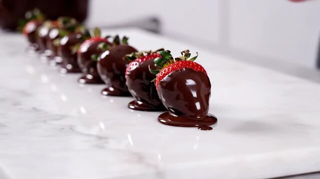 Preparing sweet chocolate dipped strawberries a delicious dessert