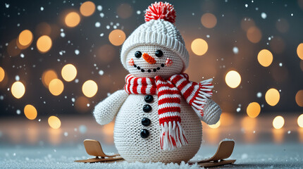Smiling snowman in snowy background