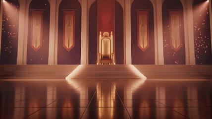 Luxurious Golden Royal Throne Room Interior for stage background theater