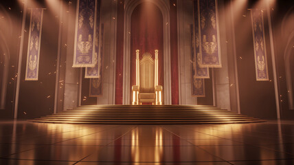 Luxurious Golden Royal Throne Room Interior for stage background theater
