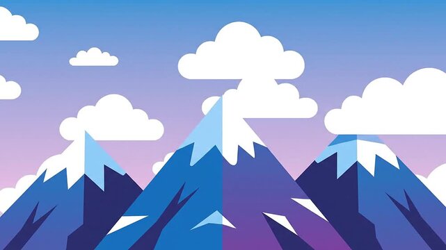 Flowing clouds animate peacefully over a vector illustration animation of snowy mountains midwinter  183