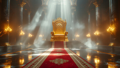 Luxurious Golden Royal Throne Room Interior for stage background theater