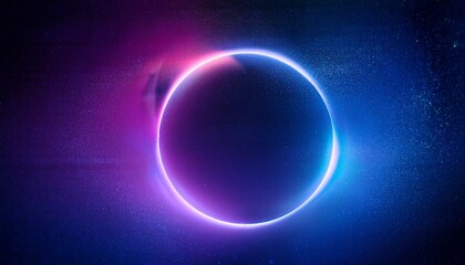 Abstract Grainy Gradient Blurred Glowing Ring On Dark Background Blue And Purple Noise Texture Effect