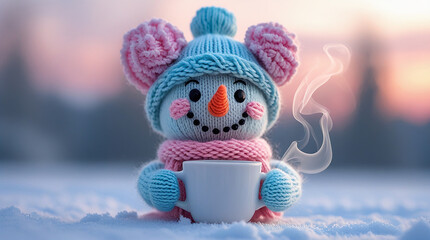 Cute knitted snowman winter scene