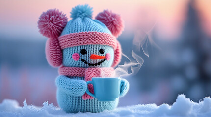 Snowman standing in falling snow