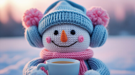 Snowman bringing joyful winter cheer