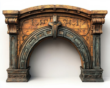 Hyperealistic Antefix Architectural Element with Ornate Design on Isolated White Background Front View