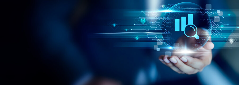 Data Science concept, Businessman hold Data Science icon. predictive analysis, data mining, machine learning, insight discovery, decision support, business intelligence
