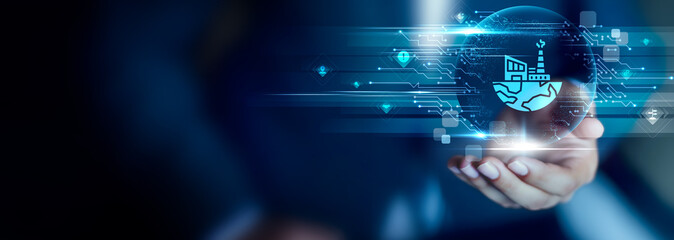 Global Business concept, Businessman hold Global Business icon. international markets, cross-border...