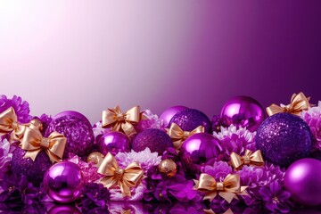 A purple background with a bunch of purple and gold ornaments