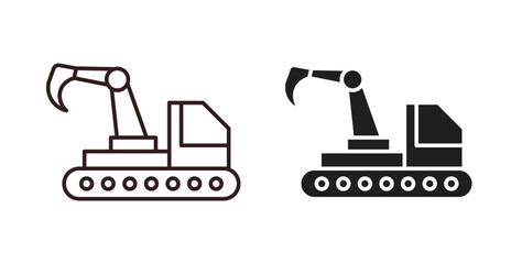Excavator icons pack. icon for web design isolated on white background