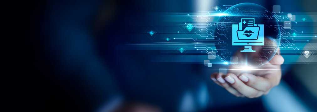 Telehealth concept, Businessman hold Telehealth icon. remote care, virtual checkups, digital health, patient access, clinical support, medical convenience