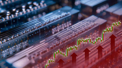 Rising RAM prices and semiconductor market growth. Concept of increasing memory module costs driven by global demand, chip shortages, and technology advancements. Computer hardware industry trends, pr
