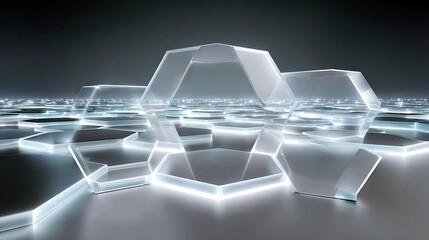 Abstract Hexagon Structures Illuminated in Futuristic Scene