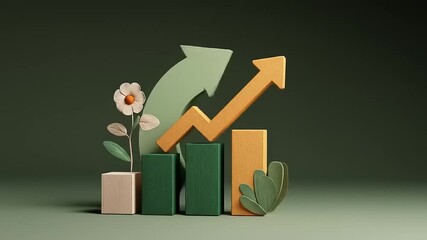 Conceptual growth illustration combining financial chart with floral elements on green background display